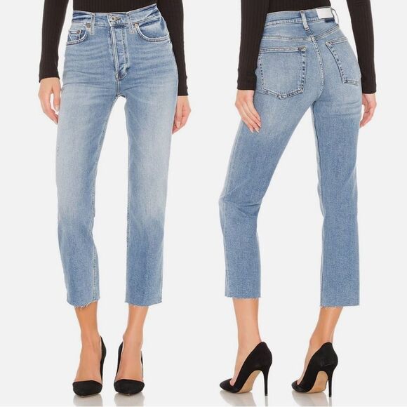 RE/DONE 70s Stove Pipe High Rise Straight Crop Jeans in Light Stone Size 26 - Picture 1 of 13